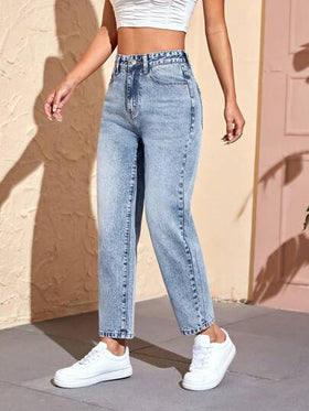 SHEIN PETITE بنطلون جينز نسائي أنيق بجيب أمامي، ملابس كاجوال للارتداء اليومي