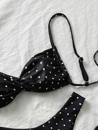 Swim Mod مجموعة بكيني مثير بحمالات رفيعة ذات قطع عالي السيدات، بطبعات نقاط الفراشة والطباعة العشوائية، ملابس صيفية