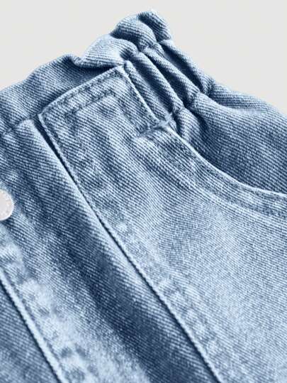 SHEIN بنطلون جينز كاجوال جديد للفتيات، مريح ومغسول ناعم بقصة واسعة، بخصر مطاطي وكشكش، أناقة وأناقة للعطلات والأجواء الشمسية