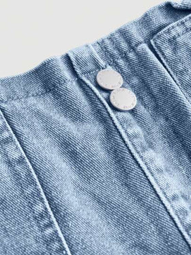 SHEIN بنطلون جينز كاجوال جديد للفتيات، مريح ومغسول ناعم بقصة واسعة، بخصر مطاطي وكشكش، أناقة وأناقة للعطلات والأجواء الشمسية