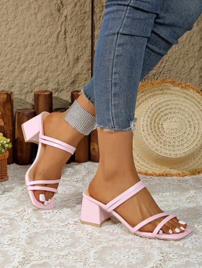 صنادل نسائية بكعب سميك حديثة، أحذية كاجوال منفذة للهواء للاستخدام الداخلي والخارجي على الشاطئ