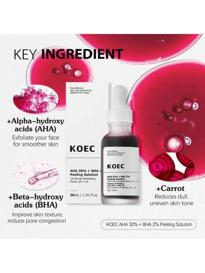 KOEC 1 أونصة سائلة 30% حمض الألفا هيدروكسي + 2% حمض البيتا هيدروكسي منعش للبشرة، 1 أونصة سائلة 2% حمض الهيالورونيك + فيتامين ب5 مجموعة ترطيب مشرقة للبشرة