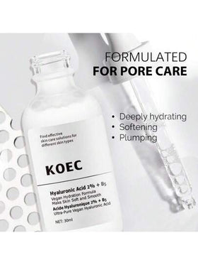 KOEC 1 أونصة سائلة 30% حمض الألفا هيدروكسي + 2% حمض البيتا هيدروكسي منعش للبشرة، 1 أونصة سائلة 2% حمض الهيالورونيك + فيتامين ب5 مجموعة ترطيب مشرقة للبشرة