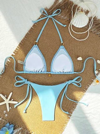 Swim Mod مجموعة بكيني ثلاثية مثيرة للنساء بتزيينات نجمية متدلية للعطلات الشاطئية ، بارتباط عنق