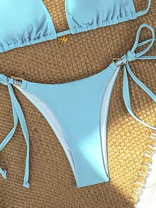 Swim Mod مجموعة بكيني ثلاثية مثيرة للنساء بتزيينات نجمية متدلية للعطلات الشاطئية ، بارتباط عنق