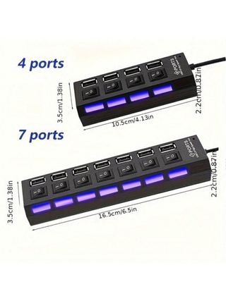 محور موزع USB 2.0 ب- 7 منافذ/4 منافذ مع إضاءة LED ، مفتاح تشغيل/إيقاف مستقل ، مناسب للكمبيوتر والكمبيوتر اللوحي والكمبيوتر المحمول [يدعم فقط نقل البيانات ، لا يمكن الشحن]