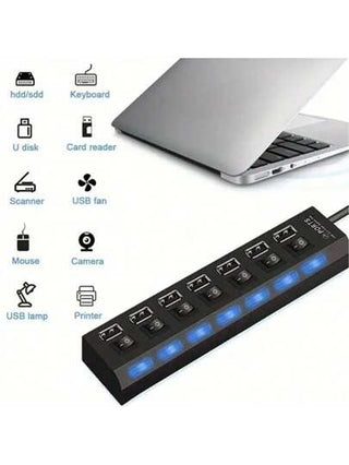 محور موزع USB 2.0 ب- 7 منافذ/4 منافذ مع إضاءة LED ، مفتاح تشغيل/إيقاف مستقل ، مناسب للكمبيوتر والكمبيوتر اللوحي والكمبيوتر المحمول [يدعم فقط نقل البيانات ، لا يمكن الشحن]