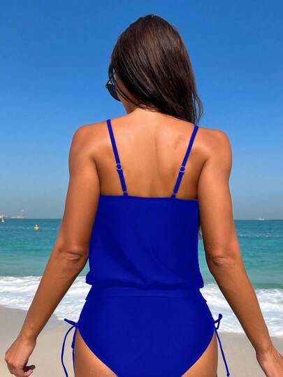 طقم تانكيني حريمي Swim Lushoire مجموعة ملابس سباحة للنساء تتكون من ملابس علوية بحمالات رفيعة وقطعتين بلون واحد لمناسبات العطلات