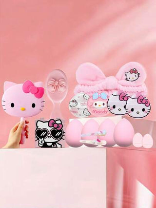 Sanrio 1 قطعة/9 قطع/12 قطعة/28 قطعة مجموعة فرش مكياج من سانريو هالو كيتي وردية الفتيات، وسادة بودرة, مرآة قابلة للطي الوجه, مرآة يدوية, فرشاة مكياج, شريط غسل الوجه، مقطع الشعر المتساقط, مشط وسادة هوائية صغيرة