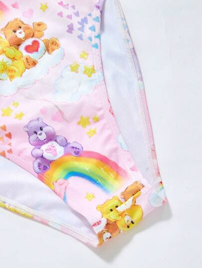 مايوه حريمي قطعة واحدة X Care Bears بدلة السباحة قطعة واحدة للنساء، من قماش مطاطي، باللون الوردي، طبعة بصبغة التايدي، السحب، النجوم، نمط الكرتوني، بتصميم جذاب وكاجوال، لارتداء على الشاطئ والإجازات، للربيع والصيف