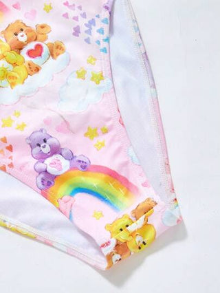 مايوه حريمي قطعة واحدة X Care Bears بدلة السباحة قطعة واحدة للنساء، من قماش مطاطي، باللون الوردي، طبعة بصبغة التايدي، السحب، النجوم، نمط الكرتوني، بتصميم جذاب وكاجوال، لارتداء على الشاطئ والإجازات، للربيع والصيف