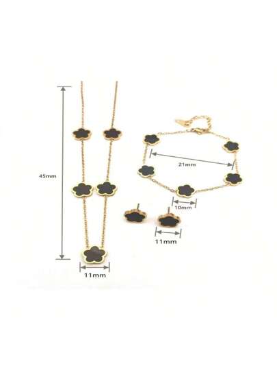 مجموعة من 4 قطع، قلادة, سوار, أقراط من الفولاذ المقاوم للصدأ مزينة بالخرز الأبيض، قلادة بسيطة من الذهب عيار 18 قطعة واحدة، إكسسوارات أنيقة