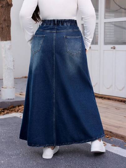 EZwear تنورة جينز قصيرة للمقاسات الكبيرة، بسيطة وأنيقة، مناسبة للصيف
