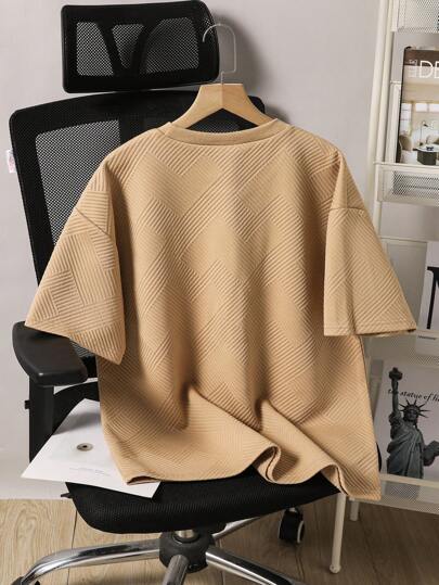 SHEIN تي شيرت كاجوال واسع السترة قصير الأكمام بياقة دائرية بتصميم حرفي للمراهقين