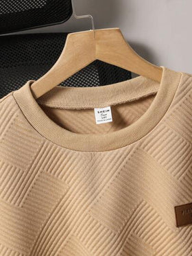 SHEIN تي شيرت كاجوال واسع السترة قصير الأكمام بياقة دائرية بتصميم حرفي للمراهقين