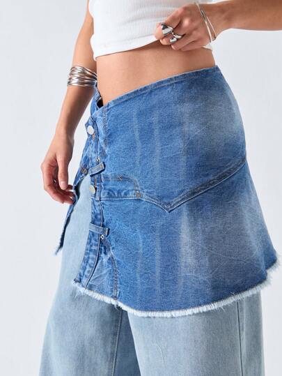 EZwear تنورة جينز كاجوال بزخرفة من زر واحد للنساء