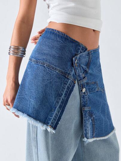 EZwear تنورة جينز كاجوال بزخرفة من زر واحد للنساء