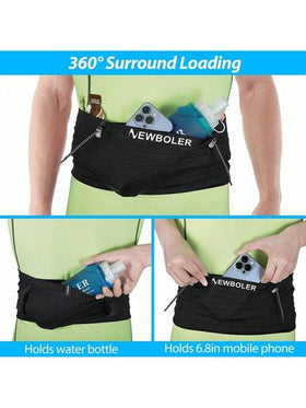 NEWBOLER حزام خصر رياضي مرن، حقيبة نيوبولر خفيفة الوزن للركض، حزام أرقام السباق للثلاثي والماراثون والدراجات والتسلق، حقيبة للهاتف الخلوي