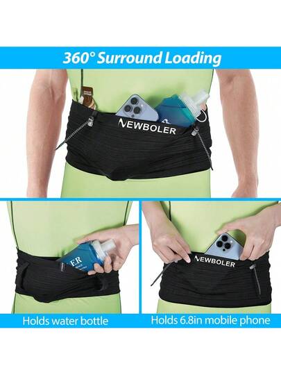 NEWBOLER حزام خصر رياضي مرن، حقيبة نيوبولر خفيفة الوزن للركض، حزام أرقام السباق للثلاثي والماراثون والدراجات والتسلق، حقيبة للهاتف الخلوي