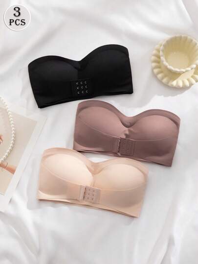 Shein Underwear&Sleepwear Basics 3 مجموعات ملابس داخلية للنساء، حمالة صدر مبطنة بلون متعدد الألوان مع إغلاق أمامي مرفوع