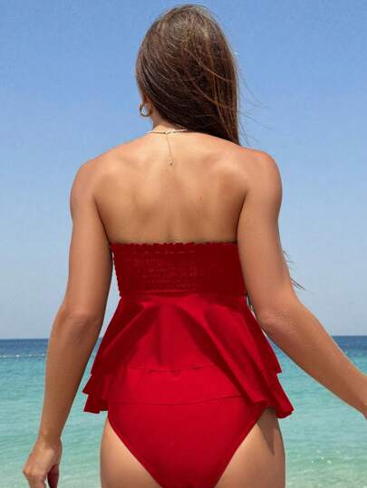 طقم تانكيني حريمي Swim Mod أزياء صيفية للنساء على الشاطئ، ملابس علوية كشكشة وبيكيني