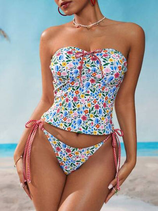 طقم تانكيني حريمي Swim Mod طقم قطعتين بطراز نباتي صغير للسيدات، مناسب للاستخدام في الشاطئ والرحلات