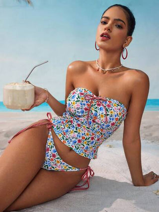 طقم تانكيني حريمي Swim Mod طقم قطعتين بطراز نباتي صغير للسيدات، مناسب للاستخدام في الشاطئ والرحلات