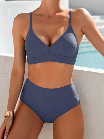 طقم تانكيني حريمي Swim Chiccia مجموعة ملابس سباحة نسائية من نوع تونكيني ذات خصر عالي باللون الأحادي