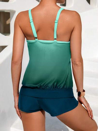 طقم تانكيني حريمي Swim Lushoire طقم سيدات بيكيني طانكيني مع قميص ممعن الألوان وكشكش للصيف والشاطئ