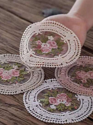طقم من 3 قطع سندويشات دانتيل فينتاج بتصميم زهري أنيق - مقاوم للحرارة، سجادات طاولة زخرفية لأطقم الطعام والشاي - مثالي لعيد الحب والشكر
