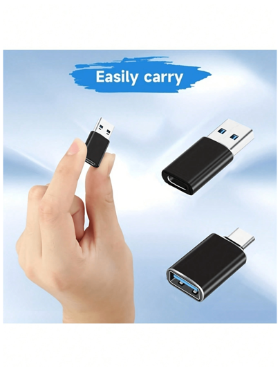 4 قطع مجموعة محول USB-C: OTG USB 3.0، محول من مايكرو USB إلى USB-C، سطح معدني أسود أنيق - متوافق مع MacBook Pro، الهواتف الذكية، أجهزة الكمبيوتر المحمولة، أجهزة الكمبيوتر، محول USB