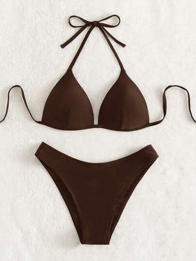 Swim Basics بيكيني بتصميم رفع الصدر باللون البني، ملابس سباحة لحفلات الشاطئ والعطلات للنساء، موسم الربيع/الصيف