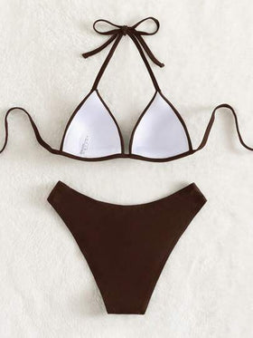 Swim Basics بيكيني بتصميم رفع الصدر باللون البني، ملابس سباحة لحفلات الشاطئ والعطلات للنساء، موسم الربيع/الصيف