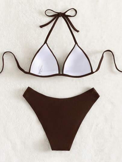 Swim Basics بيكيني بتصميم رفع الصدر باللون البني، ملابس سباحة لحفلات الشاطئ والعطلات للنساء، موسم الربيع/الصيف