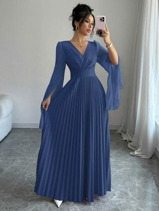 فساتين حريمي Elenzga فستان نسائي ماكسي أنيق رومانسي بياقة على شكل V وأكمام مفتوحة منضدة