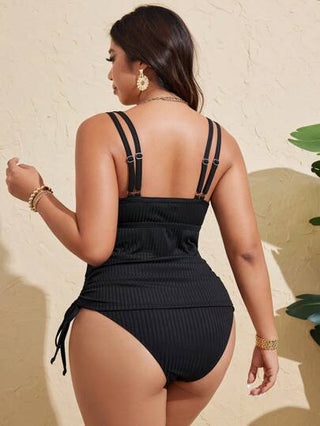 Swim Lushoire ملابس علوية كبيرة الحجم للسيدات بنمط خزان بقماش نسيج منسوج لون أسود ثابت ملابس سباحة رياضية
