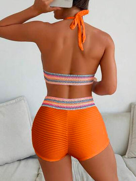 Swim Vcay 2 قطعة مجموعة بيكيني بطية صيفية ممزوجة بالألوان للعطلة الربيعية، غلاف ظهر كاجوال لحفلات الشاطئ والأعياد للنساء