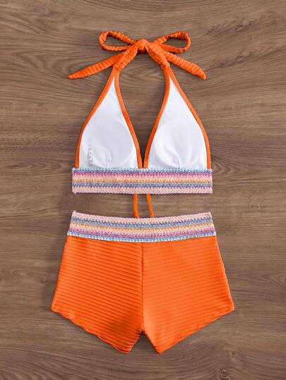 Swim Vcay 2 قطعة مجموعة بيكيني بطية صيفية ممزوجة بالألوان للعطلة الربيعية، غلاف ظهر كاجوال لحفلات الشاطئ والأعياد للنساء