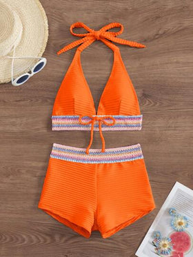 Swim Vcay 2 قطعة مجموعة بيكيني بطية صيفية ممزوجة بالألوان للعطلة الربيعية، غلاف ظهر كاجوال لحفلات الشاطئ والأعياد للنساء