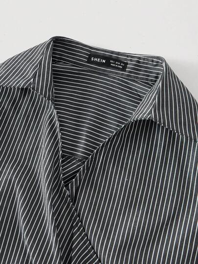 SHEIN MOD قميص كم طويل مكشوف الكتف مخطط باللون الأبيض والبيج مع تصميم متقاطع وعقدة الخلف ، ملابس كاوبوي للنساء