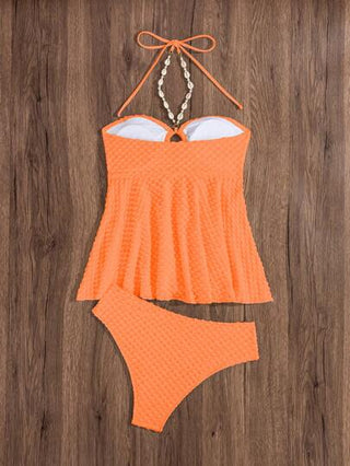 طقم تانكيني حريمي Swim Vcay طقم ملابس سباحة نسائية للصيف بفوانيس بحرية مزخرفة، بلوزة حاملة على الرقبة و بكيني مكشوف الصدر