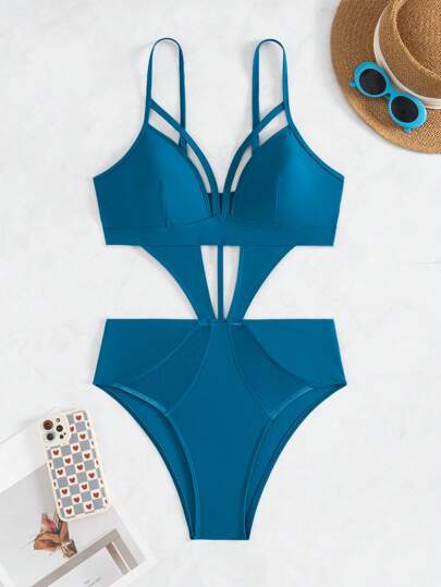 مايوه حريمي قطعة واحدة Swim SXY بدلة سباحة قطعة واحدة بلون واحد مفرغة، للعطلات والشاطئ