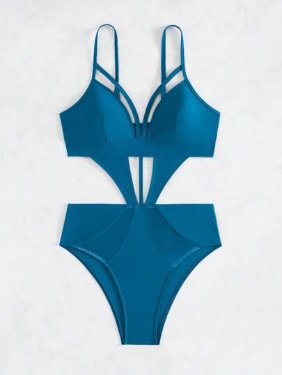 مايوه حريمي قطعة واحدة Swim SXY بدلة سباحة قطعة واحدة بلون واحد مفرغة، للعطلات والشاطئ