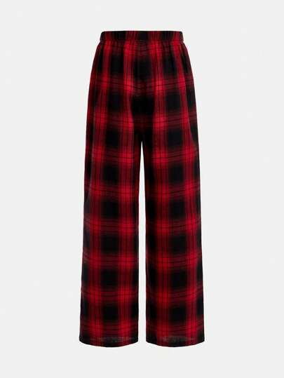 SHEIN زوجان من بناطيل نوم طويلة قطنية لأولاد المراهقين بخصر مشدود بحبل سحاب بتصميم كلاسيكي بسيط