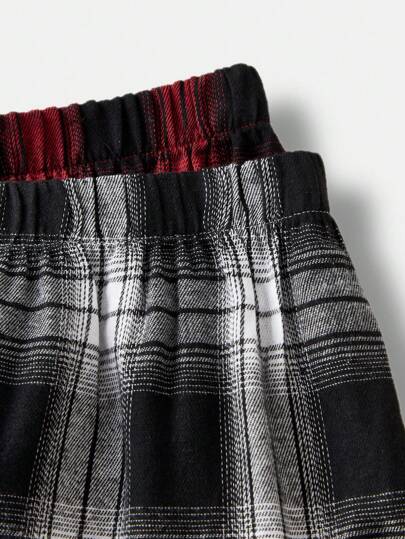 SHEIN زوجان من بناطيل نوم طويلة قطنية لأولاد المراهقين بخصر مشدود بحبل سحاب بتصميم كلاسيكي بسيط