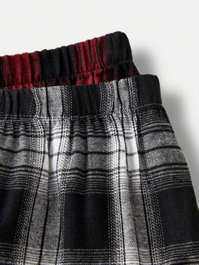 SHEIN زوجان من بناطيل نوم طويلة قطنية لأولاد المراهقين بخصر مشدود بحبل سحاب بتصميم كلاسيكي بسيط