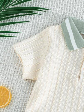 مجموعة من قطعتين لحديثي الولادة والأطفال الصغار، قميص بولو بطرز دب جميل مع ياقة وشورت مريح، أسلوب بريطاني كلاسيكي
