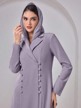 Al Najma عباية عربية أنيقة للنساء بلون أحادي الطول وأكمام طويلة، وياقة واسعة، ثوب متواضع