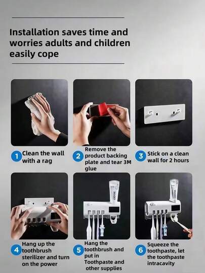 قاعدة/حامل فرشاة أسنان ذكية بيضاء لا تحتاج ثقب قطعة واحدة، شاحن USB، معصر معجون أسنان أوتوماتيكي متعدد الوظائف، مجموعة حمام يمكن أن تستوعب 4 فرش أسنان وأنبوب معجون أسنان واحد، مناسبة للحمامات والسكن الجامعي وديكور المنزل الصيفي