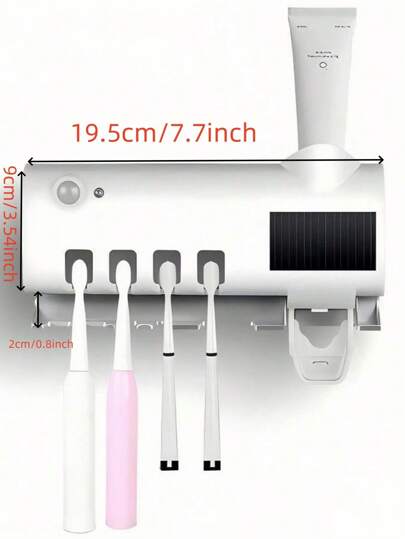 قاعدة/حامل فرشاة أسنان ذكية بيضاء لا تحتاج ثقب قطعة واحدة، شاحن USB، معصر معجون أسنان أوتوماتيكي متعدد الوظائف، مجموعة حمام يمكن أن تستوعب 4 فرش أسنان وأنبوب معجون أسنان واحد، مناسبة للحمامات والسكن الجامعي وديكور المنزل الصيفي